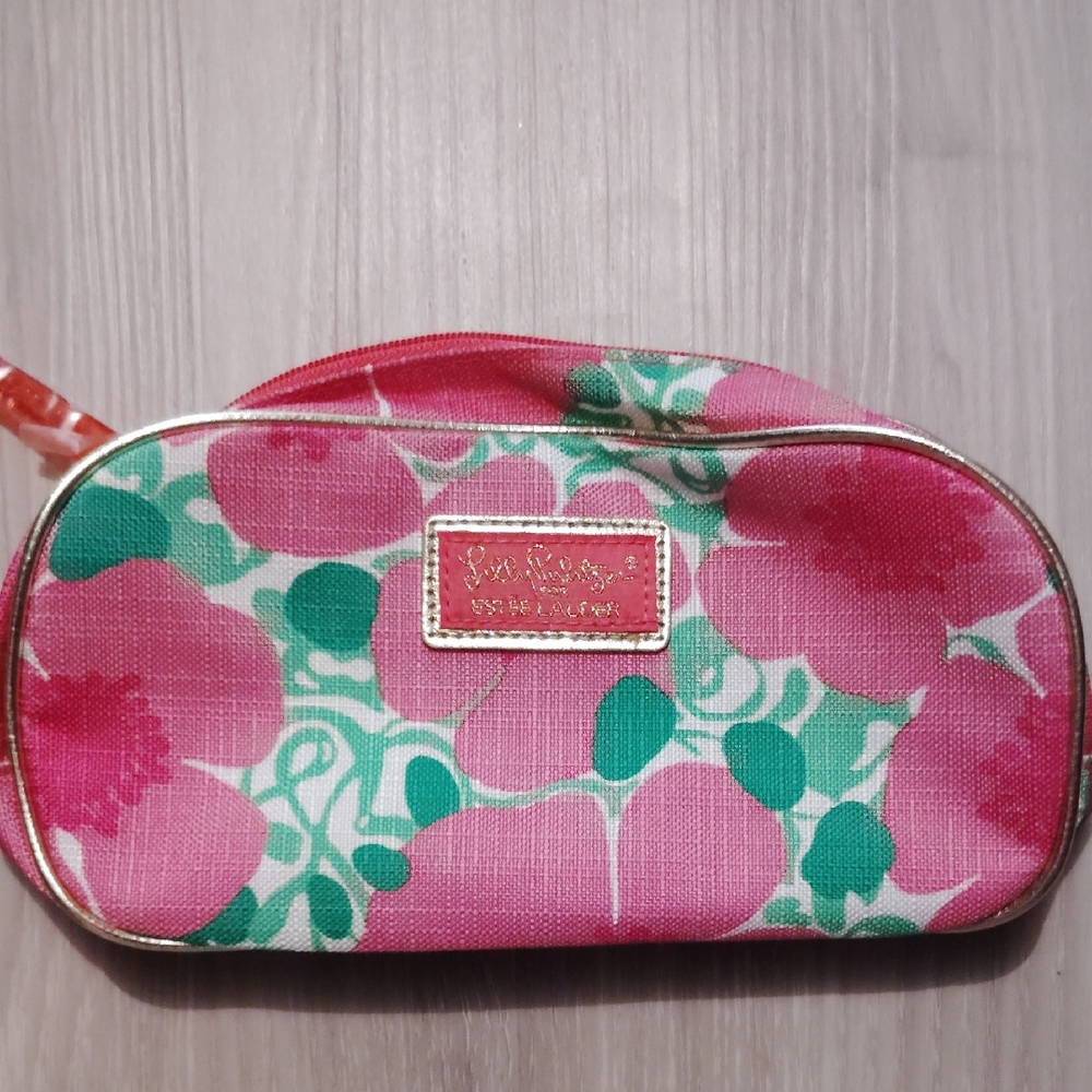 Lilly Pulitzer Pink and Green Floral Cosmetic Bag
